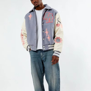 Veste bomber en cuir pour homme, style streetwear, avec broderie chenille de haute qualité, patchwork, logo personnalisé, pour l'hiver. - Product Image 6