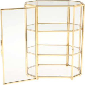 Boîte de rangement à bijoux et maquillage en verre doré à 3 niveaux, vitrine transparente en verre pour le rangement de bijoux et de cosmétiques, boîte en verre - Product Image 3