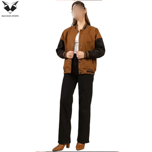 Créez votre propre veste varsity marron pour femme, manches longues, col rabattu, couleur contrastée, laine et polyester, pour l'automne. - Product Image 2