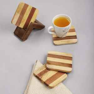 Posavasos de madera hecho a mano con vetas de madera natural para decoración de cocina de estilo rústico, campestre, vintage. - Product Image 1