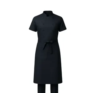 Robe d'uniforme d'hôtellerie respirante bleu marine avec ceinture et manches trois quarts pour le personnel hôtelier adulte - Product Image 1