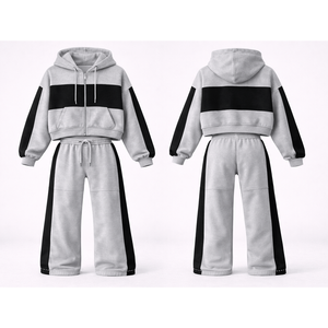 Survêtement unisexe gris et noir à blocs de couleur, à capuche, manches longues, fermeture éclair, coupe décontractée, pour adulte, idéal pour l'automne - Product Image 1