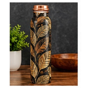 Handcrafted <b>Pink</b> Lotus Floral Copper Water <b>Bottle</b> with Copper Lid Portable Drinkware for Travel - Product Image 6