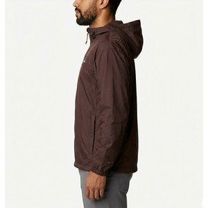 Veste coupe-vent à capuche pour homme, couleur marron uni, fermeture éclair intégrale, légère, décontractée, résistante au vent, streetwear, vêtements d'extérieur - Product Image 3