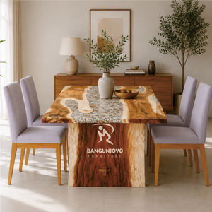Suar wood <b>dining</b> <b>table</b> with resin becomes an elegant minimalist <b>dining</b> <b>table</b> set - Product Image 3