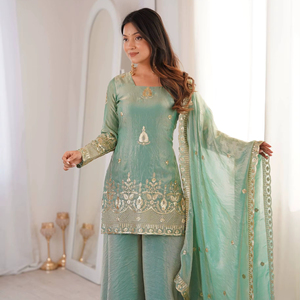Luxury Women Ethnic Sharara Palazzo Suit with Embroidery Work and Designer Dupatta - Product Image 1