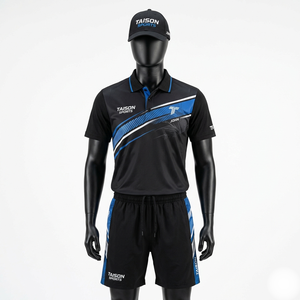 Ensemble polo et short de tennis en polyester et élasthanne 180 GSM de qualité supérieure, avec panneau dégradé turquoise, impression de logo personnalisée - Product Image 5