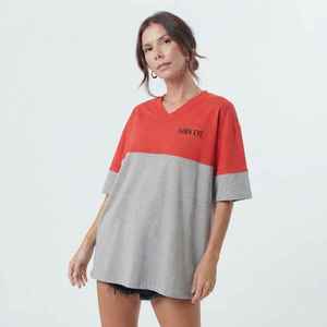 Women's Color Block <b>V</b>-<b>Neck</b> <b>Oversized</b> <b>T</b>-<b>Shirt</b> Loose Fit Short Sleeve Jersey Cotton Top Spring Summer Casual Wear - Product Image 1