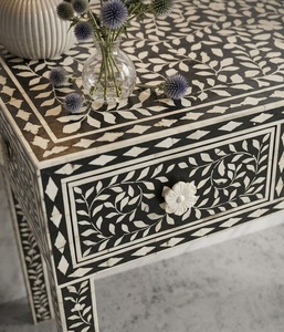 Modern Bone Inlay <b>Wood</b> Home <b>Stool</b> and Ottoman Black and White Entryway Sofa Decorative Living Room Furniture - Product Image 5