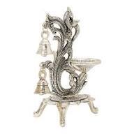 Modern Industrial German <b>Silver</b> Peacock Diya Pair with Hanging Bells Elegant Decorative Oil <b>Lamps</b> for Pooja Home Decor - Product Image 2