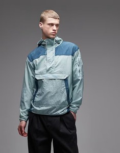 Men's Windproof Hooded Quarter-Zip <b>Jacket</b> Color Blocking Sporty Style Polyester Autumn Wear Loose Fit Long Sleeve - Product Image 2