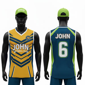Maillot de netball premium pour hommes 180 GSM en polyester interlock respirant, panneaux latéraux marron et blancs, logo personnalisé par sublimation - Product Image 3