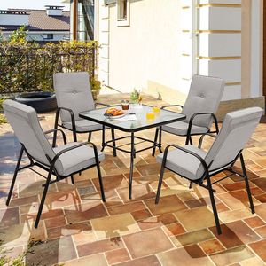 Tavolo da Pranzo Quadrato da Esterno da 35 Pollici con Foro per Ombrellone, Piano in Vetro Temperato, Elegante Arredo da Giardino - Product Image 1