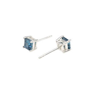 Minimalist London <b>Blue</b> Topaz <b>Stud</b> <b>Earrings</b> 4MM Square Faceted Natural Gemstone 925 Sterling Silver Push Back <b>Earrings</b> Wholesale - Product Image 3