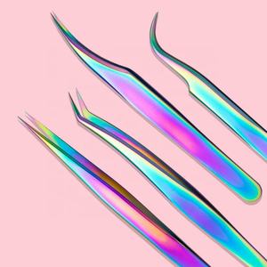 Extension de pince à cils en acier inoxydable couleur arc-en-ciel Type de pointe pointue durable - Product Image 3