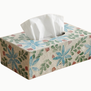 Caja de pañuelos de estilo floral con incrustaciones de nácar, calidad OEM ODM, material sostenible, origen Vietnam, para decoración del hogar. - Product Image 1
