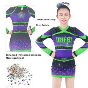 Ensemble d'uniformes de cheerleading personnalisés pour femmes, haut à manches longues, jupe, tissu en spandex/polyester 300g, OEM uni - Product Image 5