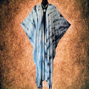 Kimono de Rayón con Estampado Shibori Indigo, Talla Grande, para Playa, Estilo Boho, Corte Holgado - Product Image 5