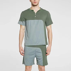 Ensemble d'été décontracté pour homme en tissu éponge uni, respirant, t-shirt et short à manches courtes, tissé 100% coton - Product Image 6