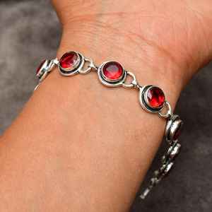 Handmade Garnet Gemstone <b>Bracelet</b> 925 Sterling <b>Silver</b> Jewelry 7 Inch Elegant Gift For Women <b>Girls</b> Fashion Accessories - Product Image 3