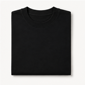 เสื้อยืดผู้ชายไซส์ใหญ่ สีดำล้วน แขนสั้น คอกลม ผ้าเจอร์ซีย์ถัก คอตตอน ความยาวปกติ แบบเรียบ - Product Image 5
