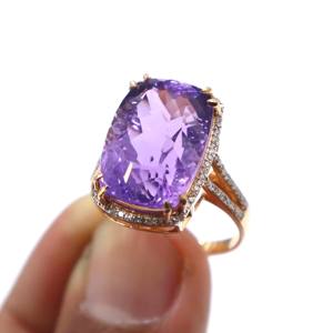 Bague en argent sterling 925 plaqué or rose avec améthyste violette naturelle et diamant, bijou cadeau pour femme - Product Image 4
