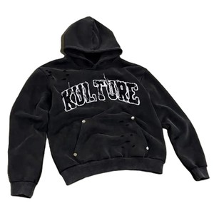KULTURE Sweat à capuche oversize noir pour homme, style streetwear, en coton French Terry, avec logo imprimé sur le devant et poche, idéal pour l'automne - Product Image 4