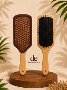 New Arrival Handmade Hand Tooled Leather Wooden Hair <b>Brush</b> With Woven Pattern Minimalist Modern Design Daily Use Rectangle Shape - Product Image 1
