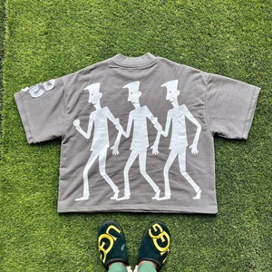 T-shirt formel court surdimensionné en coton épais tricoté, coupe classique, imprimé sérigraphié, écologique, anti-boulochage, haute qualité pour homme - Product Image 1