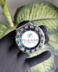 นาฬิกา Pragalbh Jewels หรูหราประดับเพชรแบบ Iced Out ขอบหน้าปัดประดับมอสซาไนต์ สไตล์ฮิปฮอป สายสแตนเลสและยาง - Product Image 1