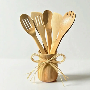 Ustensiles de cuisine réutilisables en bambou - Cuillères et spatules de cuisson en bambou, ensembles d'outils de cuisine pour poêles et ustensiles de cuisson antiadhésifs - Product Image 2