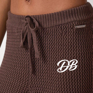 Pantalones de Punto para Mujer, Color Marrón Chocolate, Pierna Ancha, Cintura Alta con Cordón, para Playa, Verano y Vacaciones - Product Image 4