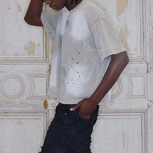 T-shirt sportif à manches courtes en coton pur de haute qualité 260g, coupe ample, gris foncé pour homme - Product Image 4