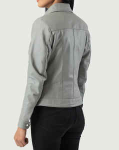 Blouson Bomber Femme Haute Performance en Cuir PU Gris, Manches Longues, Col Rabattu, Fermeture Éclair, Style Automne, Prix Bas - Product Image 3