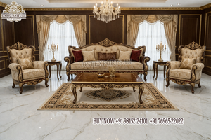 Muebles de Madera para Sala de Estar con Acabado Cerezo Victoriano, Sofá de Estilo Rococó con Acabado Dorado Antiguo, Exclusivo Juego de Sofás de Diez Plazas, EE. UU. - Product Image 5