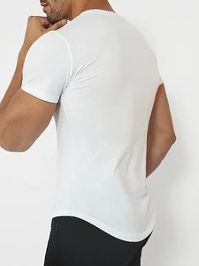 Men's <b>White</b> Cotton Short Sleeve T-Shirt Slim Fit O-Neck Casual <b>Plain</b> Jersey <b>Tee</b> Breathable Regular Length - Product Image 3