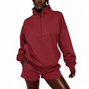 Women 2 Piece Tracksuit Set Half <b>Zip</b> Sweatshirt Shorts Set Casual Streetwear Outfit - Product Image 1