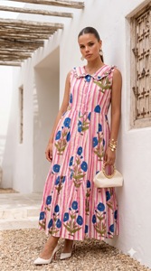 2023 New Arrivals Summer Eco-Friendly Women's Casual Bohemian Floral Floor-Length V-neck Sleeveless Dress <b>Tie</b> Dye Gypsy Chic - Product Image 3