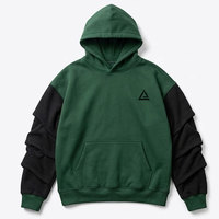Hoodie Premium Lengan Bertumpuk Pria Streetwear Pakaian Berkerudung Dengan Desain Lengan Multi Layer Model Oversized Outfit Kasual Modis
