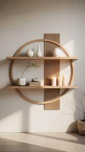 Modern <b>Wooden</b> Wall <b>Shelf</b> Round <b>Floating</b> Display Rack Decorative Storage Holder for Living Room Entryway Housewarming - Product Image 1