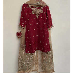 <b>Evening</b> Dresses Beautiful Party Wear <b>Top</b> with Sarara and Dupatta Moti Work - Product Image 1