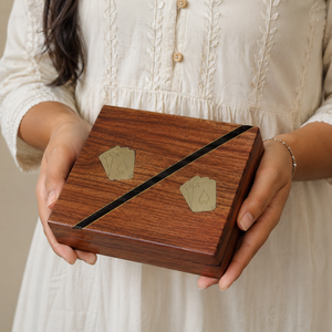 Wooden <b>Playing</b> <b>Card</b> & Dice Storage Box | Handcrafted Indian Rosewood Game Case | 2 Deck <b>Card</b> Holder with 5 Wooden Dice Box - Product Image 4