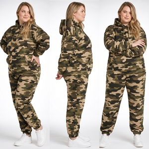 Ensemble de survêtement à capuche imprimé camouflage, écologique et respirant, en molleton bouclette, style safari, pantalon de jogging pour femme, grandes tailles - Product Image 4