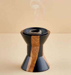 Brûleur d'encens Bakhoor en bois et résine, fait main, écologique, durable, religieux, bleu et marron - Product Image 2