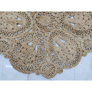 Handmade Jute Round Area Rug Medallion Pattern Bohemian Style Flat Pile Living Room Decor - Product Image 4