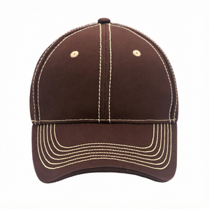 Casquette de baseball marron à 6 panneaux avec surpiqûres contrastées, chapeau de sport décontracté uni - Product Image 1
