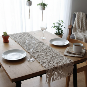 Modern Stylish Luxury 14 X 78 inches White Macrame Cotton Handmade Table <b>Runners</b> Boho Style Knotted Design <b>Runner</b> for Home Decor - Product Image 4