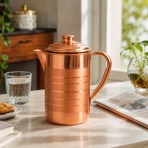 Handmade Pure Copper Water <b>Jug</b> with Lid, Copper Pitcher for <b>Drinking</b> Water, Ayurvedic Copper Serving <b>Jug</b>, Kitchen Tableware - Product Image 3