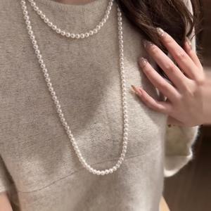 สร้อยคอมุกน้ำจืดธรรมชาติจูจี้ 3.5-4 มม. สร้อยคอแบบออโรร่า หลายชั้น ดีไซน์เรียบหรู - Product Image 3