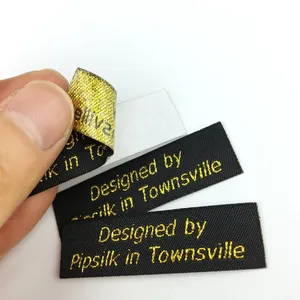 Étiquette tissée Los Angeles, étiquette de vêtement en tissu brodée, forme rectangulaire, logo doré - Product Image 3
